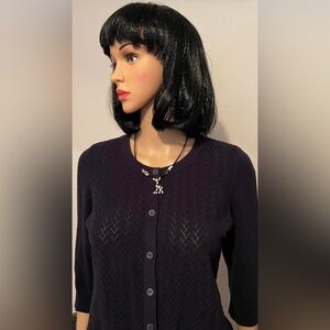 Vintage Talbots Chevron knit Navy Knit Sweater size M. Cotton/Rayon blend.
